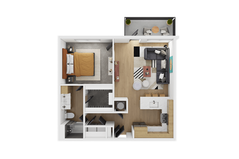 Floor plan for 1 bed, 1 bath, 889 sqft